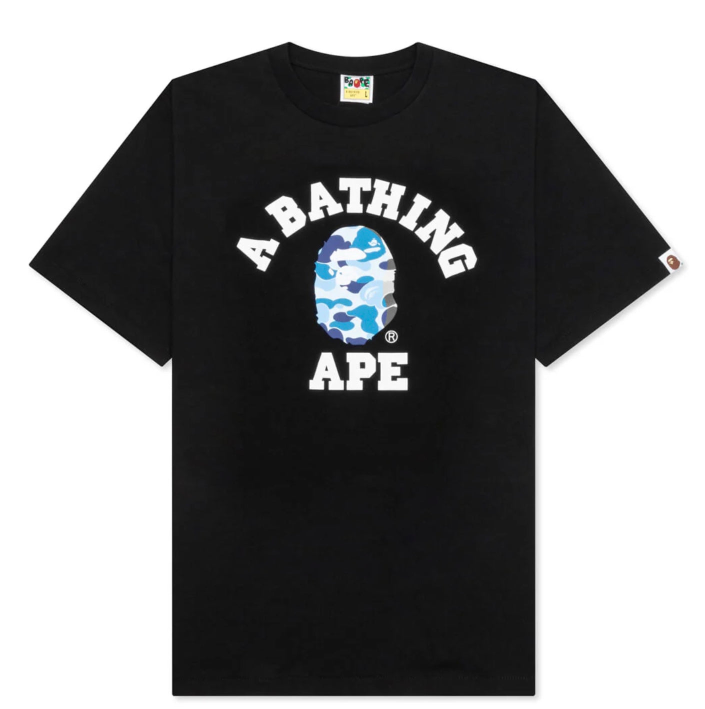 A BATHING APE ABC CAMO COLLEGE TEE - BLACK/BLUE