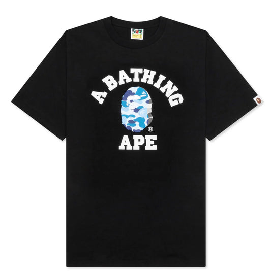 A BATHING APE ABC CAMO COLLEGE TEE - BLACK/BLUE