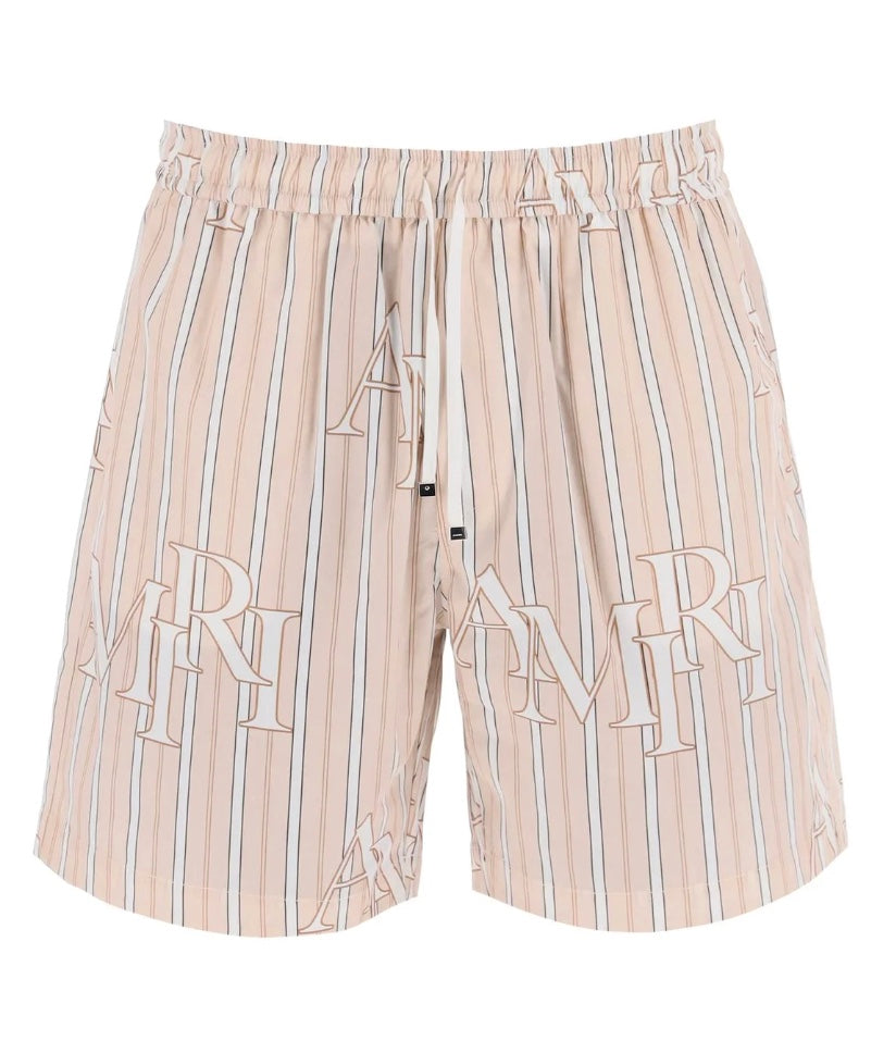 Amiri Logo Printed Striped Bermuda Shorts