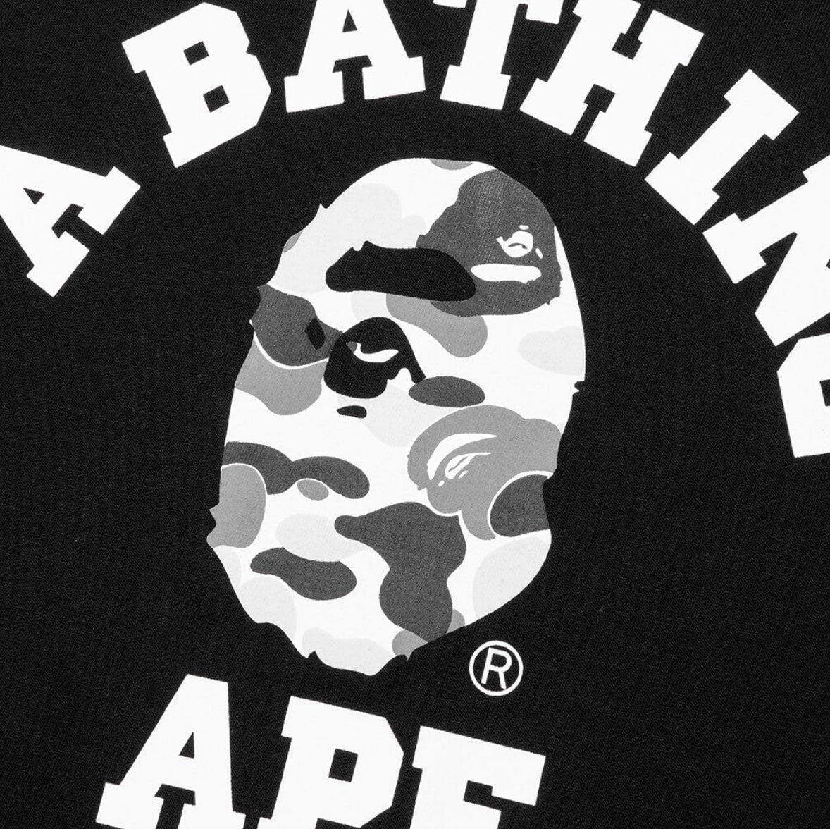 A BATHING APE ABC CAMO COLLEGE TEE - BLACK/GREY