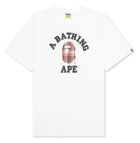 A BATHING APE BAPE CHECK COLLEGE TEE - WHITE