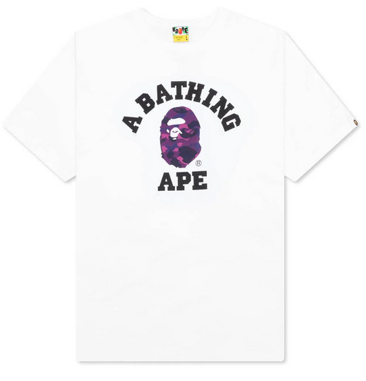 A BATHING APE COLOR CAMO COLLEGE TEE - WHITE/PURPLE