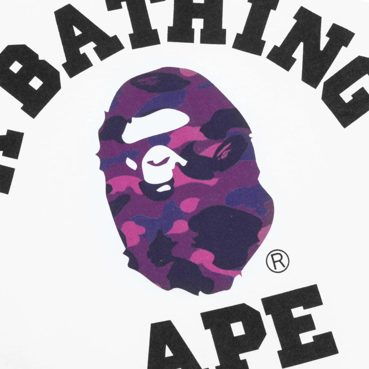 A BATHING APE COLOR CAMO COLLEGE TEE - WHITE/PURPLE