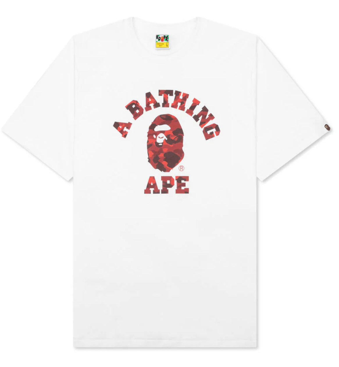 A BATHING APE COLOR CAMO COLLEGE TEE - WHITE/RED