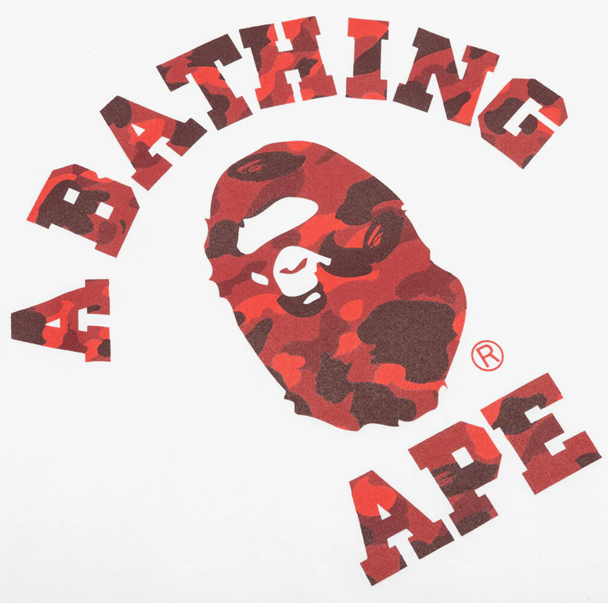 A BATHING APE COLOR CAMO COLLEGE TEE - WHITE/RED