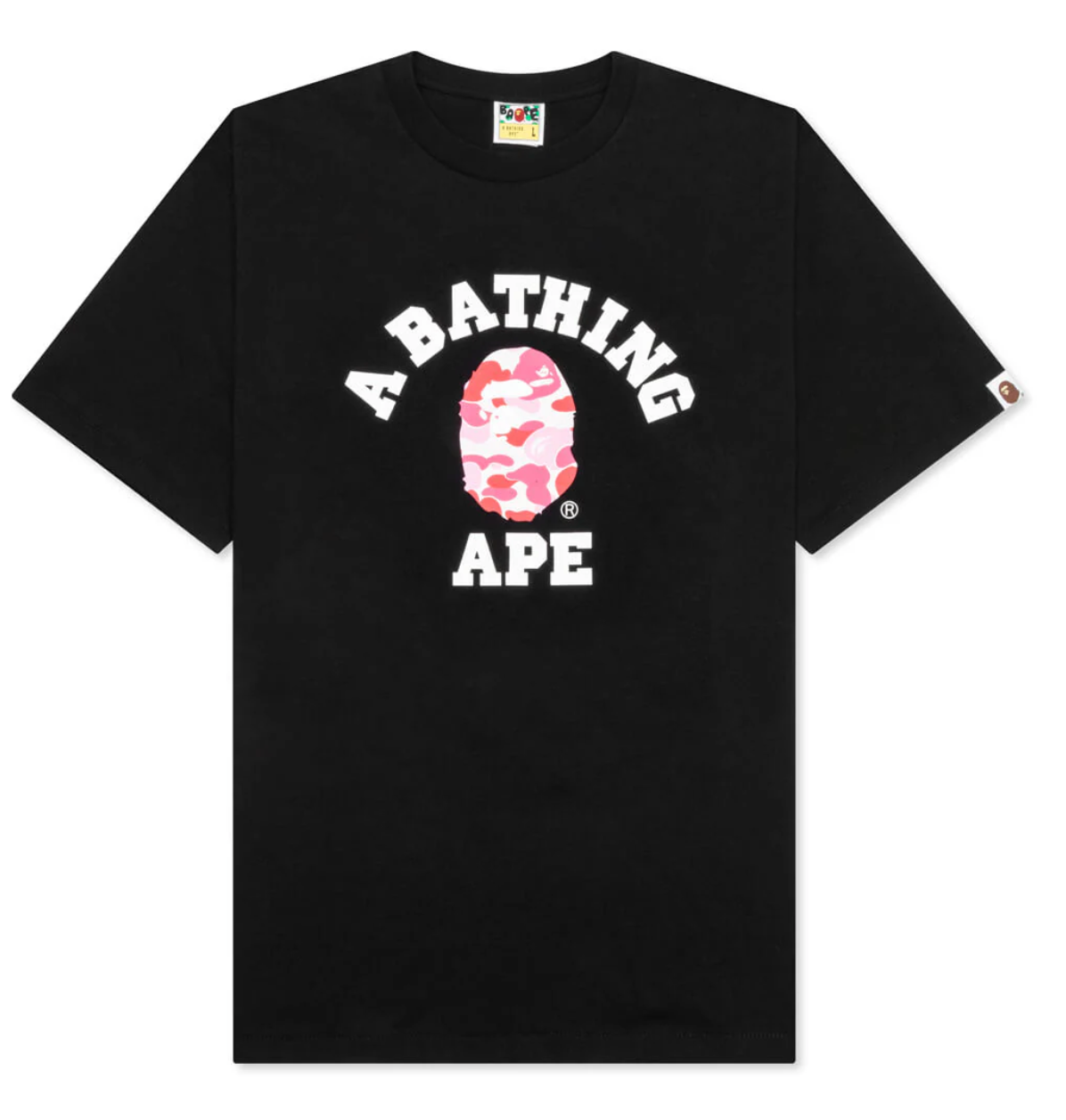 A BATHING APE ABC CAMO COLLEGE TEE - BLACK/PINK