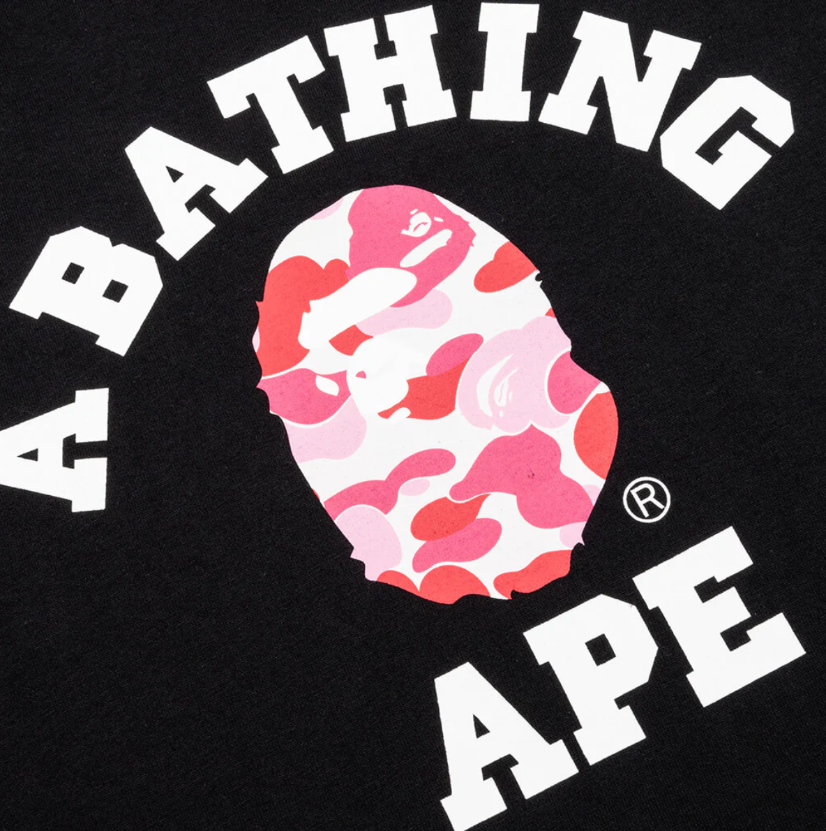 A BATHING APE ABC CAMO COLLEGE TEE - BLACK/PINK